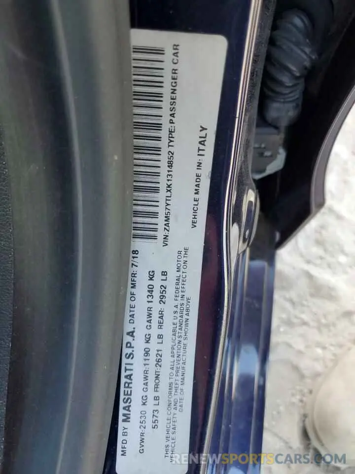 13 Photograph of a damaged car ZAM57YTLXK1314852 MASERATI ALL MODELS 2019