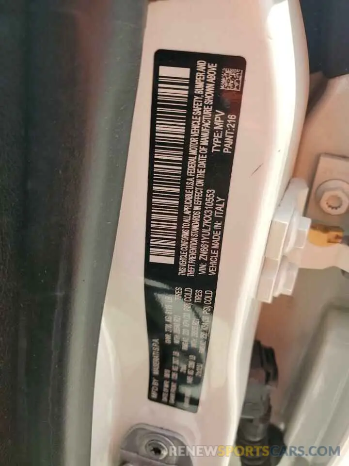 13 Photograph of a damaged car ZN661YUL7KX310553 MASERATI ALL MODELS 2019