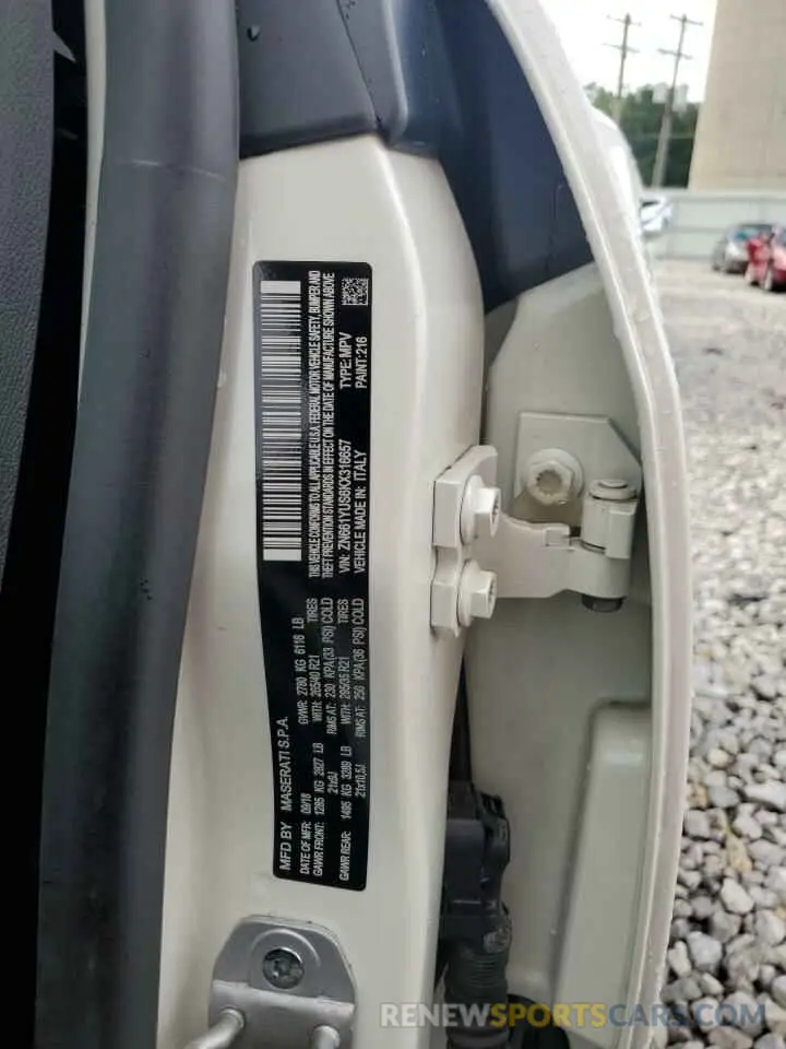 12 Photograph of a damaged car ZN661YUS6KX316657 MASERATI ALL MODELS 2019