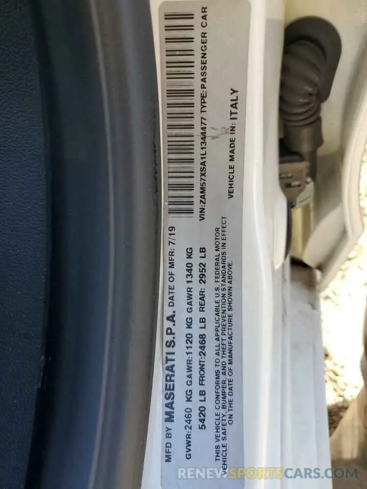 15 Photograph of a damaged car ZAM57XSA1L1344477 MASERATI ALL MODELS 2020