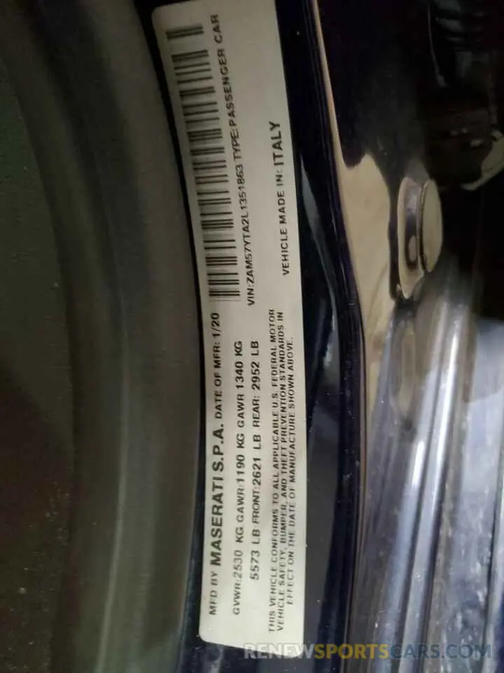 14 Photograph of a damaged car ZAM57YTA2L1351863 MASERATI ALL MODELS 2020