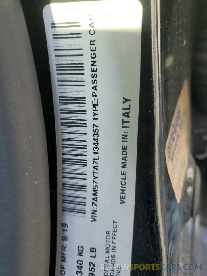 13 Photograph of a damaged car ZAM57YTA7L1344357 MASERATI ALL MODELS 2020