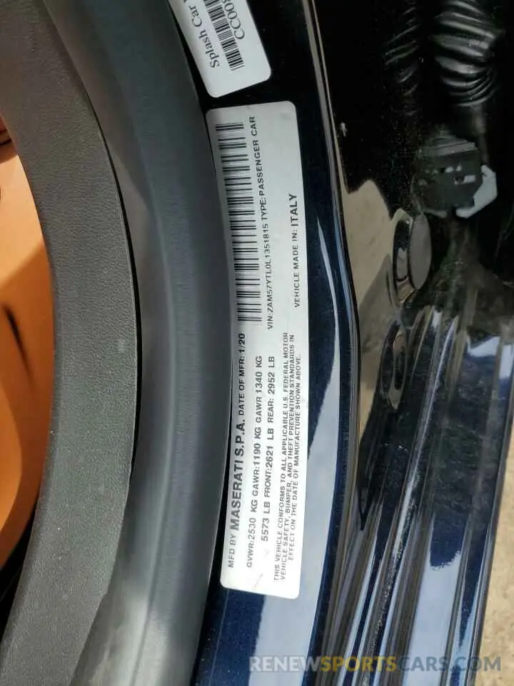 12 Photograph of a damaged car ZAM57YTL0L1351815 MASERATI ALL MODELS 2020