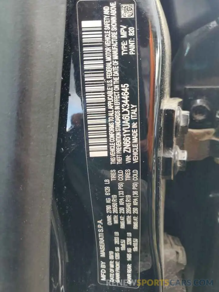 13 Photograph of a damaged car ZN661YUA6LX344645 MASERATI ALL MODELS 2020