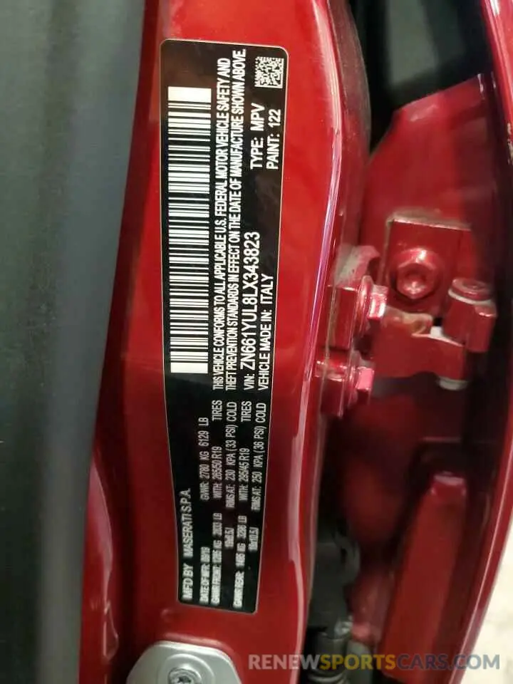 13 Photograph of a damaged car ZN661YUL8LX343823 MASERATI ALL MODELS 2020