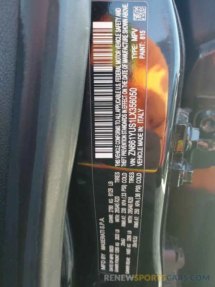 12 Photograph of a damaged car ZN661YUS1LX356050 MASERATI ALL MODELS 2020