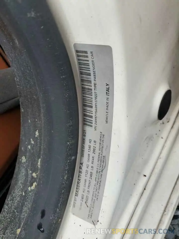 13 Photograph of a damaged car ZAM57YSA6M1378227 MASERATI ALL MODELS 2021