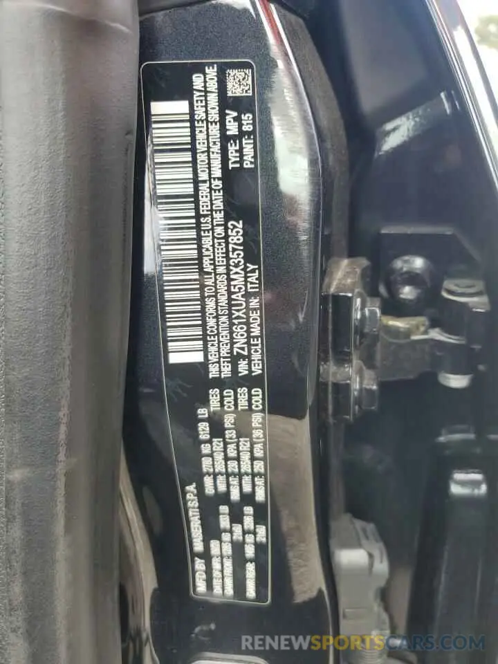 13 Photograph of a damaged car ZN661XUA5MX357852 MASERATI ALL MODELS 2021