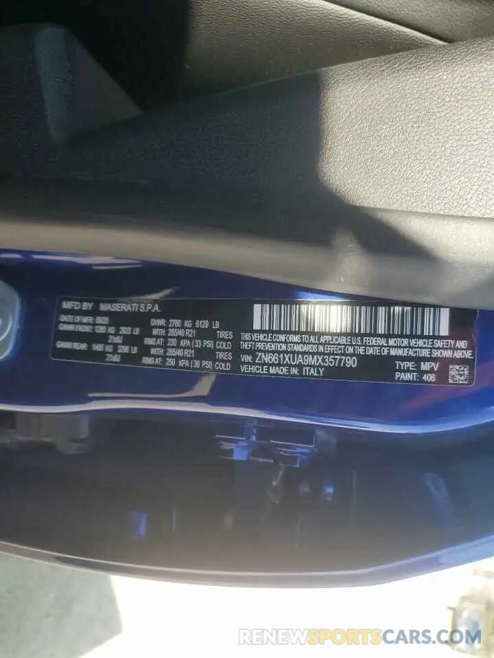 14 Photograph of a damaged car ZN661XUA9MX357790 MASERATI ALL MODELS 2021
