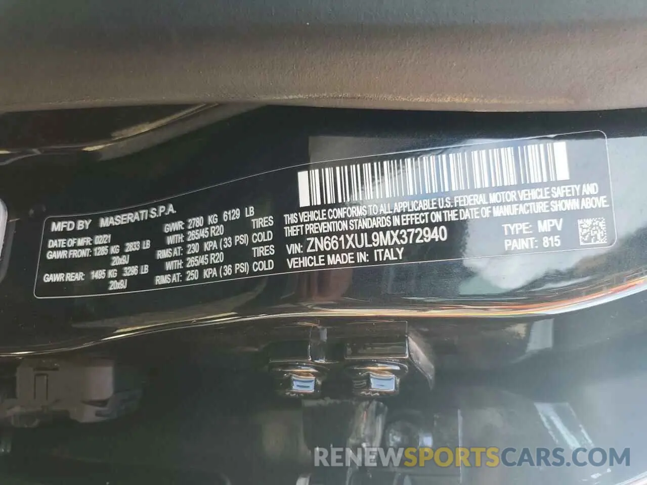 14 Photograph of a damaged car ZN661XUL9MX372940 MASERATI ALL MODELS 2021