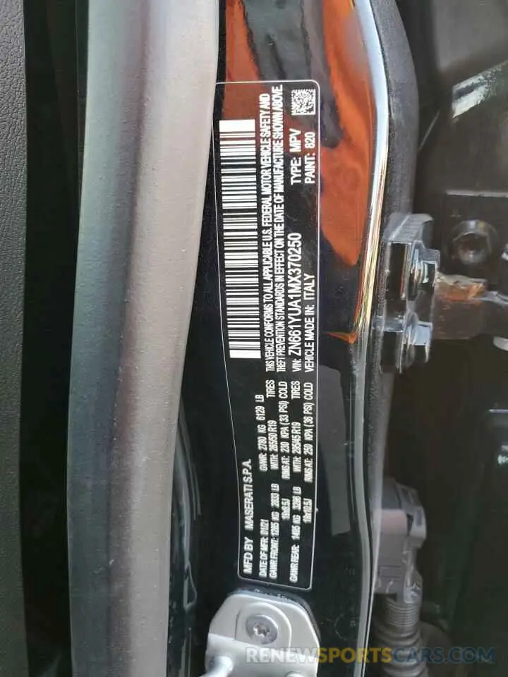 12 Photograph of a damaged car ZN661YUA1MX370250 MASERATI ALL MODELS 2021