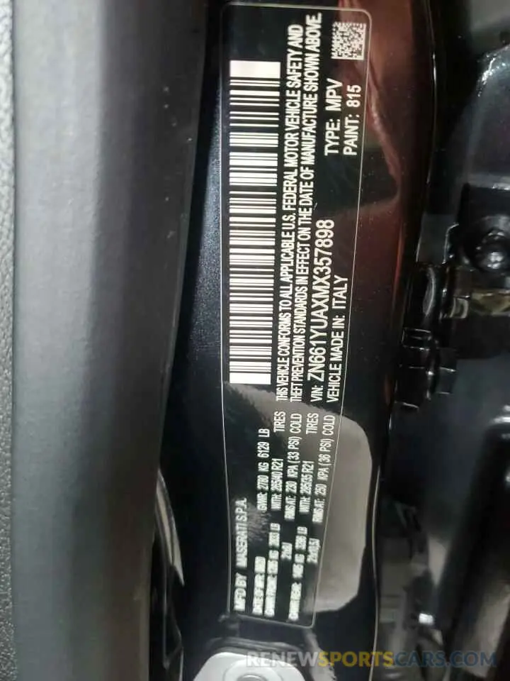 13 Photograph of a damaged car ZN661YUAXMX357898 MASERATI ALL MODELS 2021