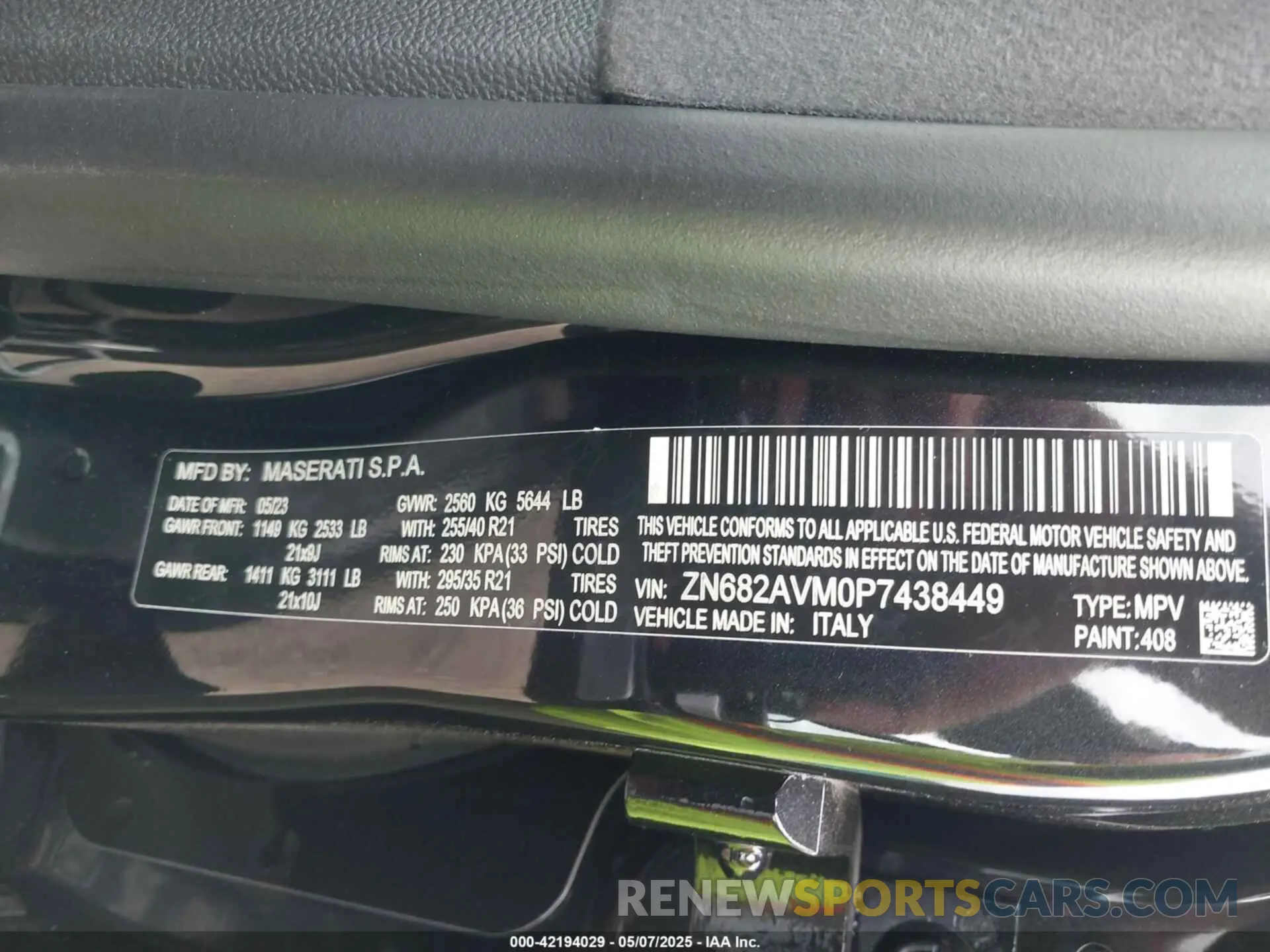 9 Photograph of a damaged car ZN682AVM0P7438449 MASERATI GRECALE 2023