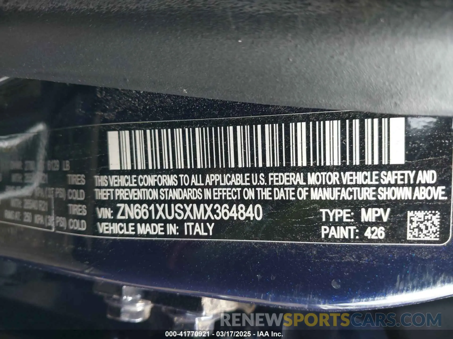 9 Photograph of a damaged car ZN661XUSXMX364840 MASERATI LEVANTE 2021