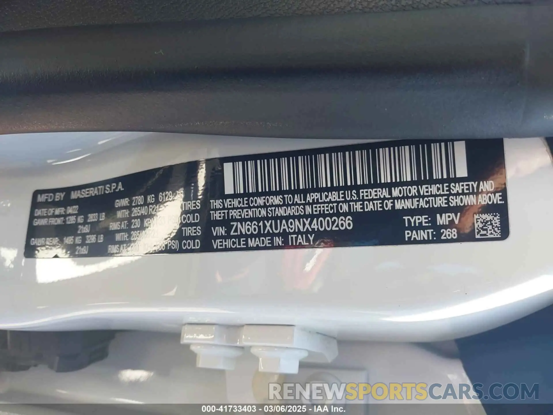 9 Photograph of a damaged car ZN661XUA9NX400266 MASERATI LEVANTE 2022