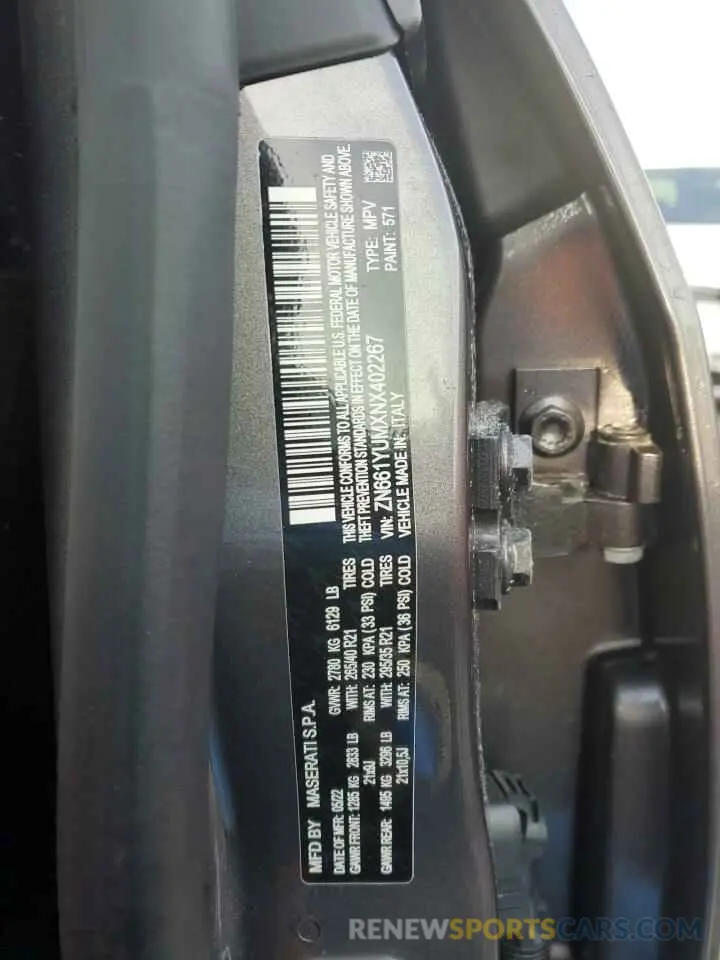 13 Photograph of a damaged car ZN661YUMXNX402267 MASERATI LEVANTE MO 2022
