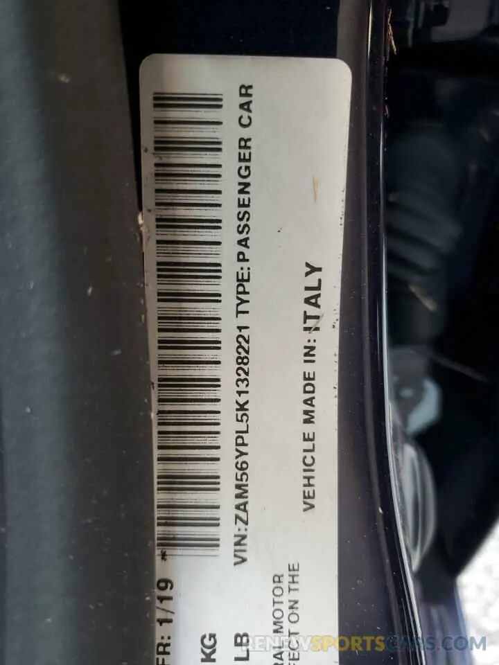 10 Photograph of a damaged car ZAM56YPL5K1328221 MASERATI QUATTROPOR 2019