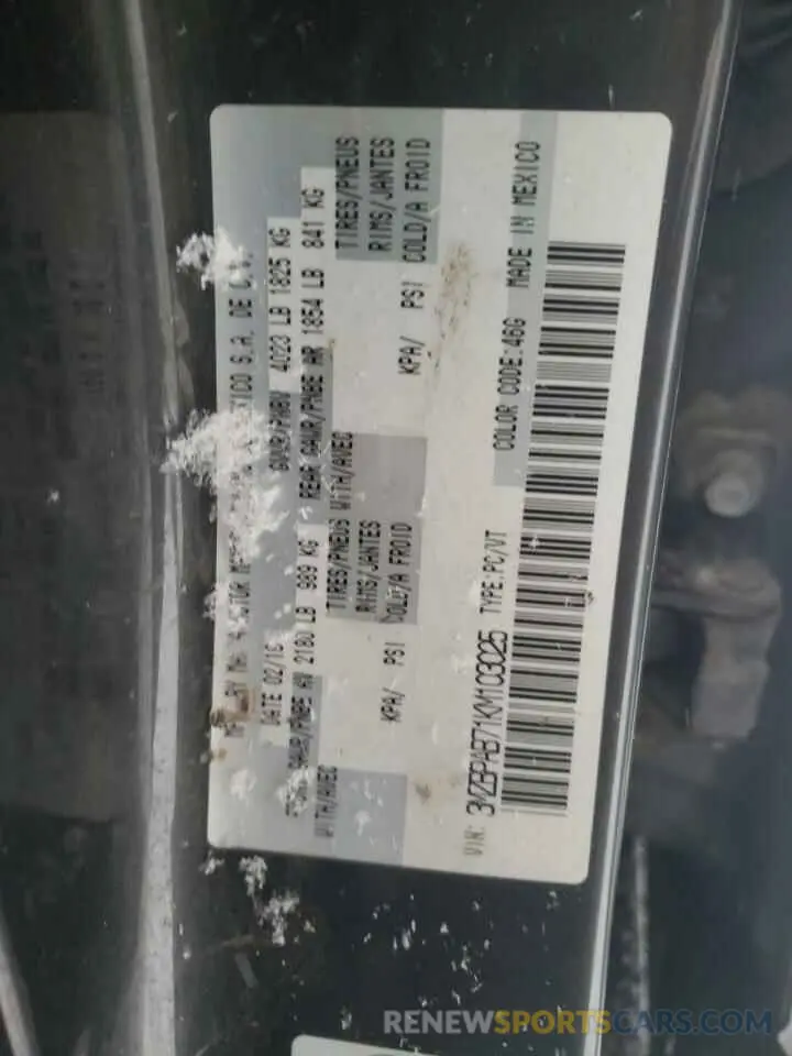 12 Photograph of a damaged car 3MZBPAB71KM103025 MAZDA 3 2019