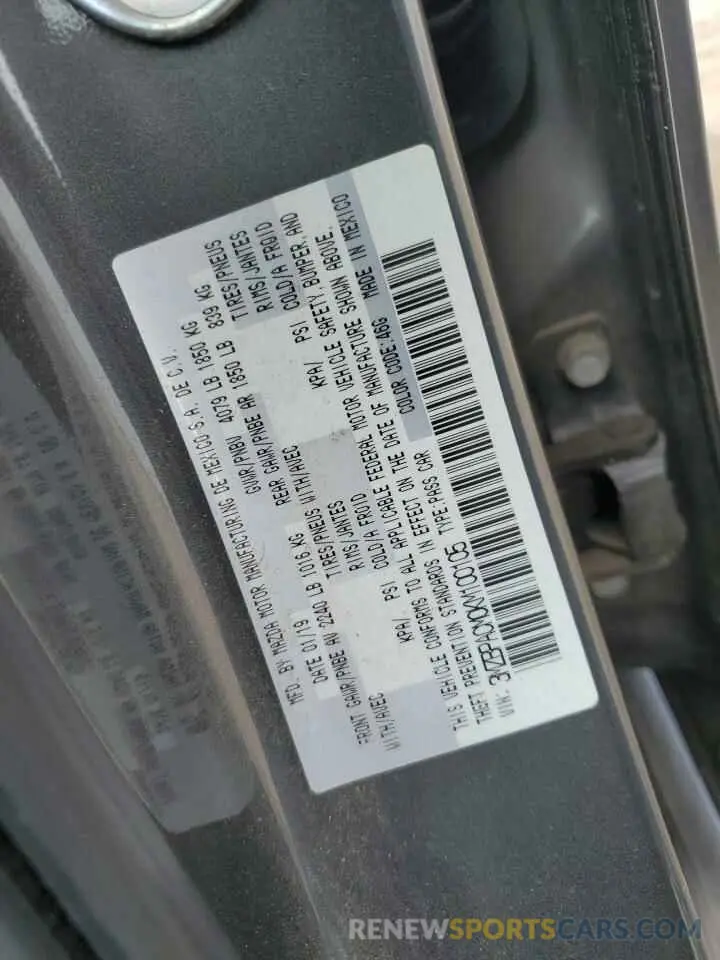 12 Photograph of a damaged car 3MZBPACM0KM100105 MAZDA 3 2019