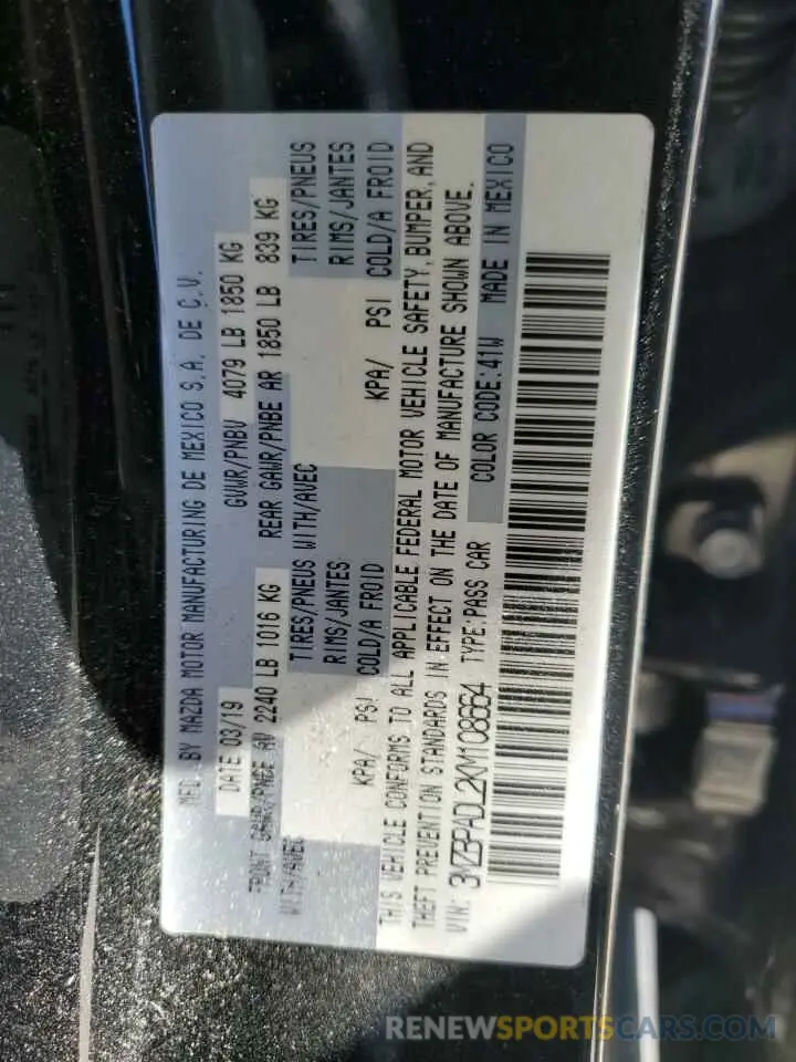 12 Photograph of a damaged car 3MZBPADL2KM108664 MAZDA 3 2019