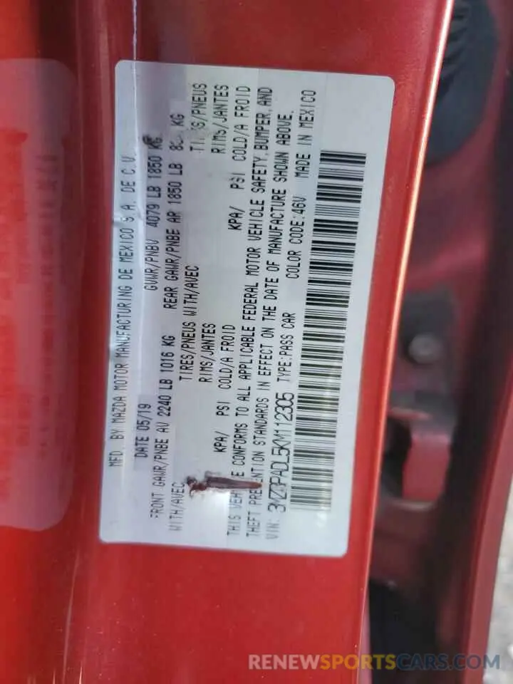 12 Photograph of a damaged car 3MZBPADL5KM112305 MAZDA 3 2019