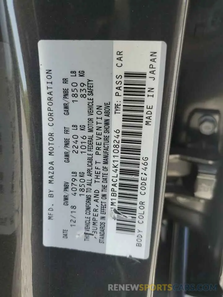 12 Photograph of a damaged car JM1BPACL4K1108246 MAZDA 3 2019