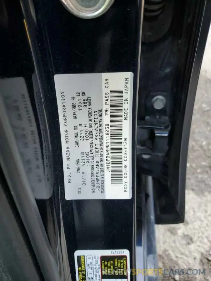 12 Photograph of a damaged car JM1BPBAM9K1118238 MAZDA 3 2019