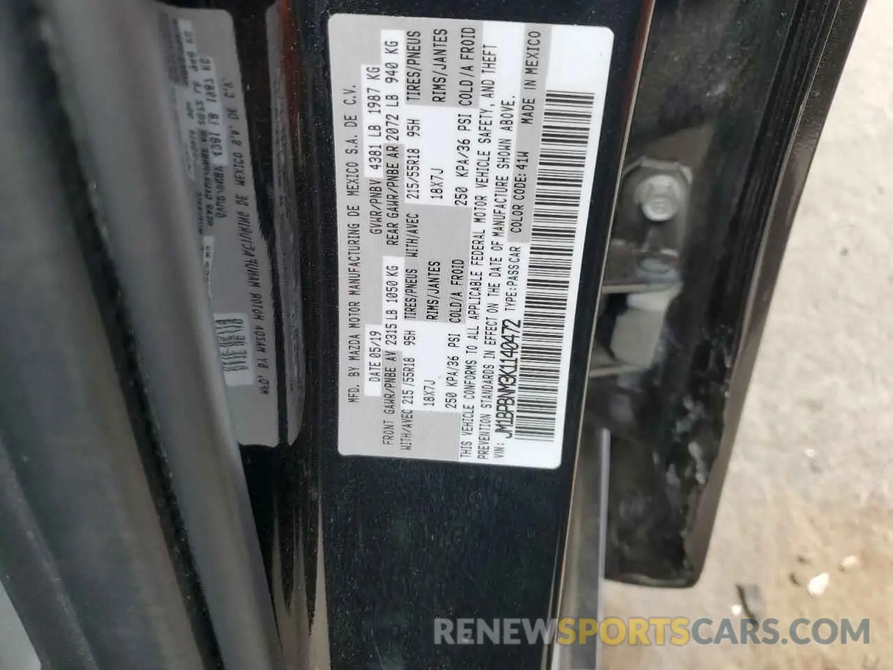 12 Photograph of a damaged car JM1BPBNM3K1140472 MAZDA 3 2019