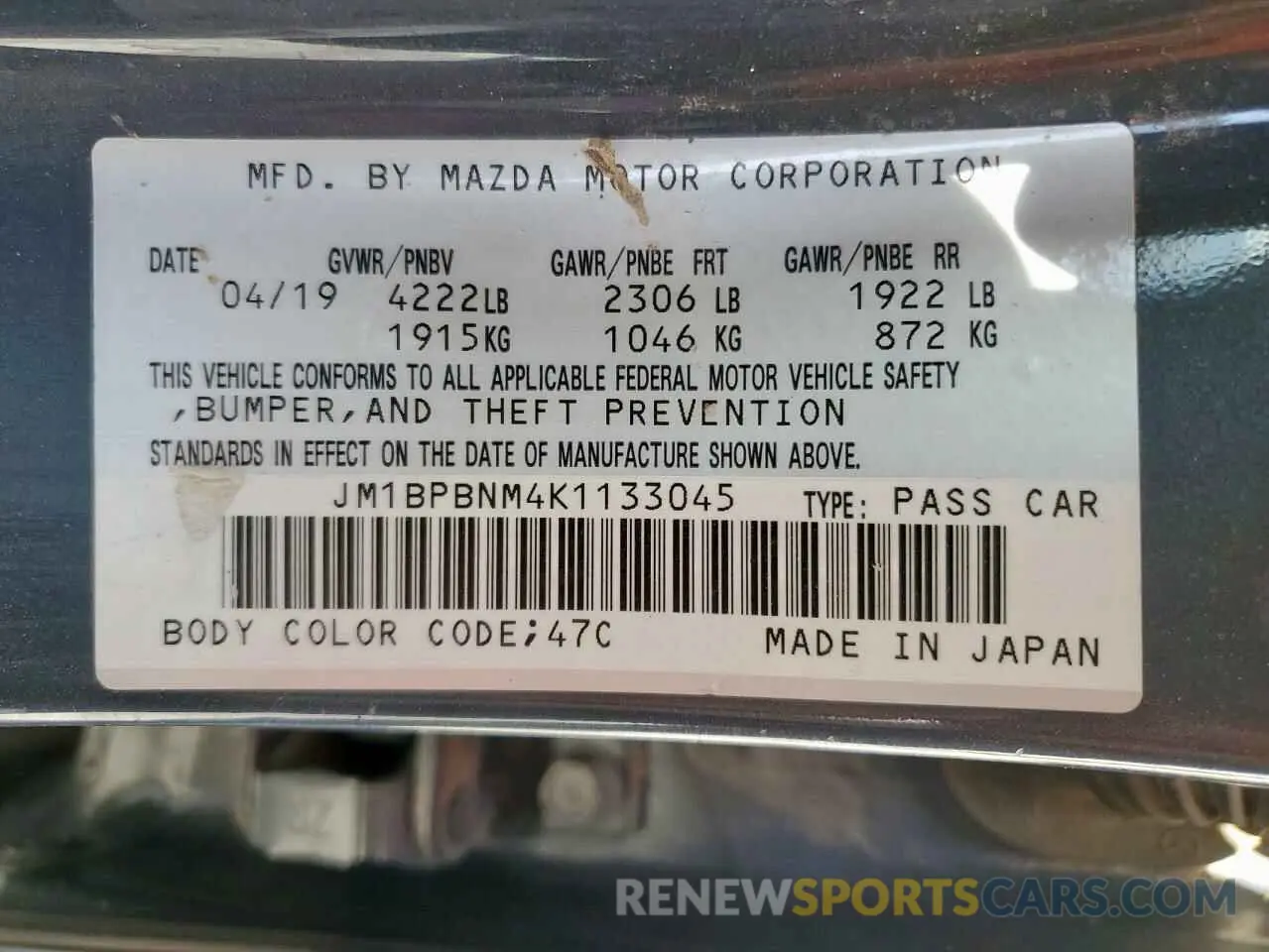 12 Photograph of a damaged car JM1BPBNM4K1133045 MAZDA 3 2019