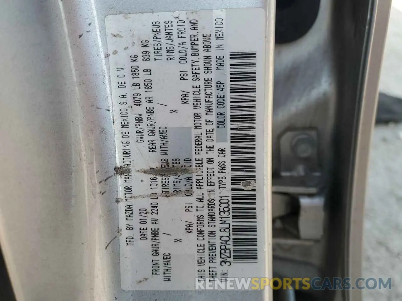 12 Photograph of a damaged car 3MZBPACL8LM135001 MAZDA 3 2020