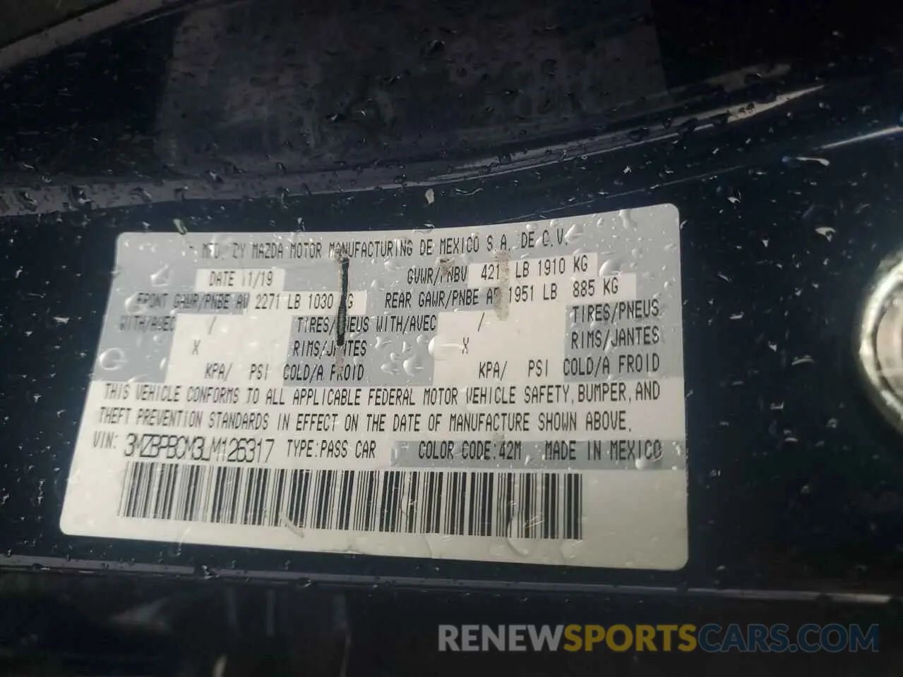 12 Photograph of a damaged car 3MZBPBCM3LM126317 MAZDA 3 2020