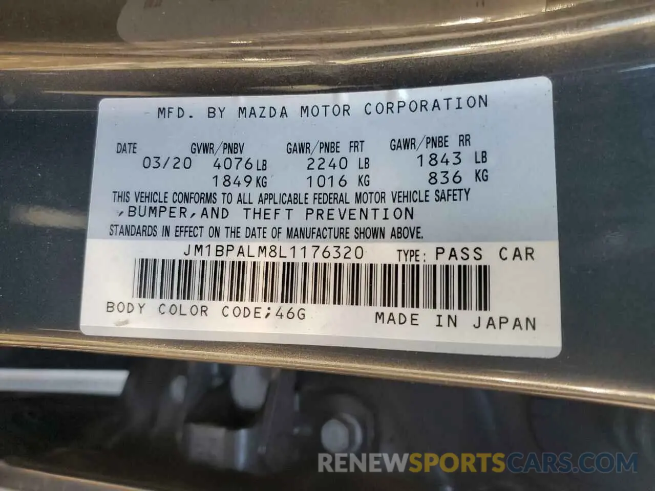 12 Photograph of a damaged car JM1BPALM8L1176320 MAZDA 3 2020