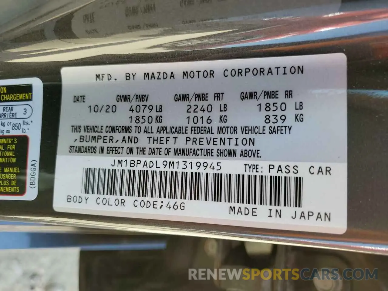 12 Photograph of a damaged car JM1BPADL9M1319945 MAZDA 3 2021