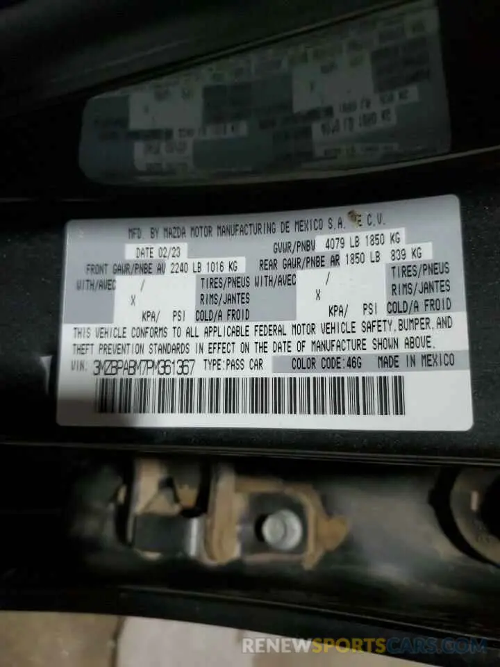 13 Photograph of a damaged car 3MZBPABM7PM361367 MAZDA 3 2023
