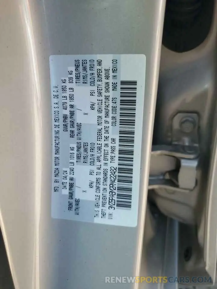 12 Photograph of a damaged car 3MZBPABM2RM422482 MAZDA 3 SELECT S 2024