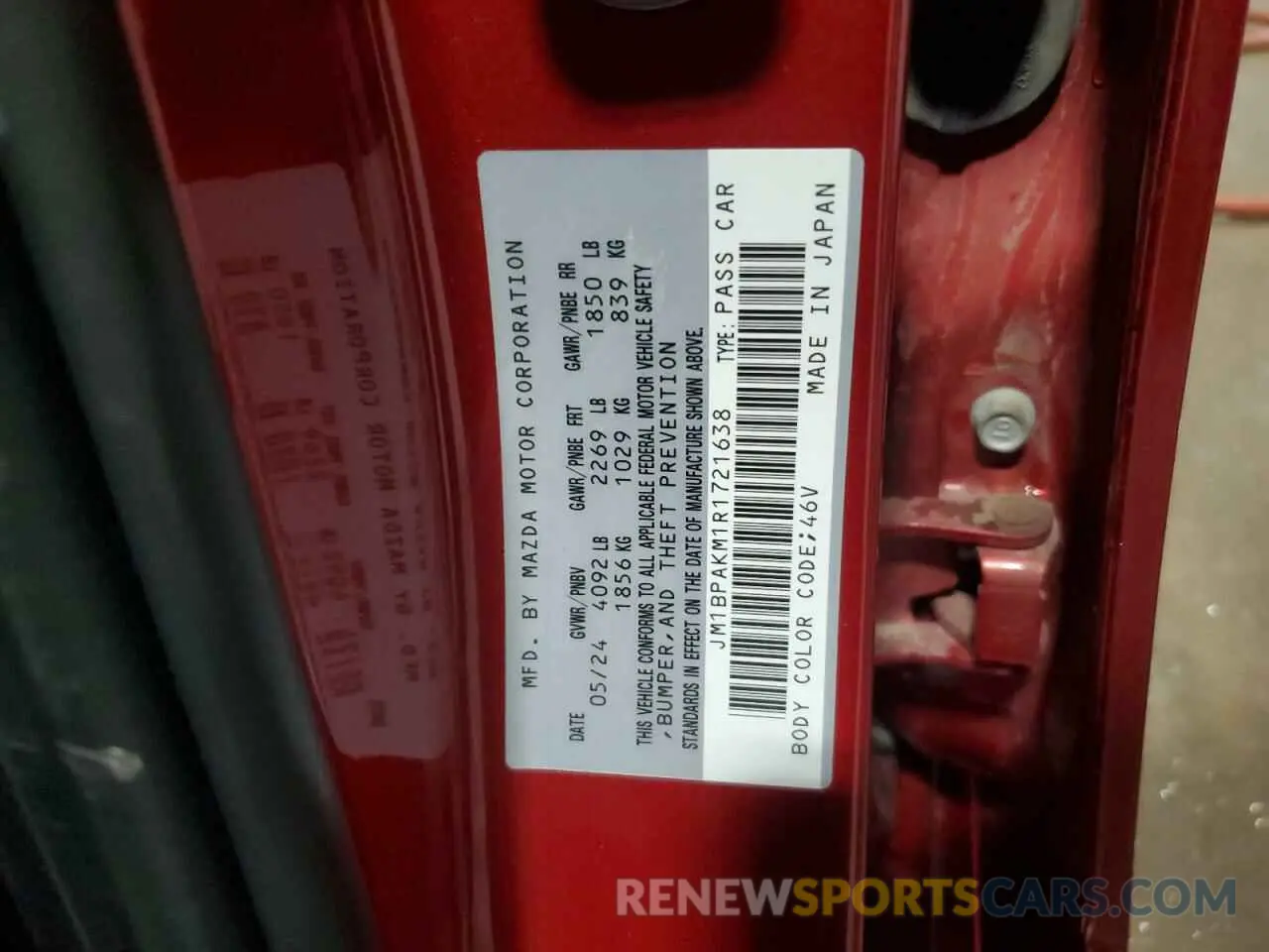 13 Photograph of a damaged car JM1BPAKM1R1721638 MAZDA 3 SELECT S 2024