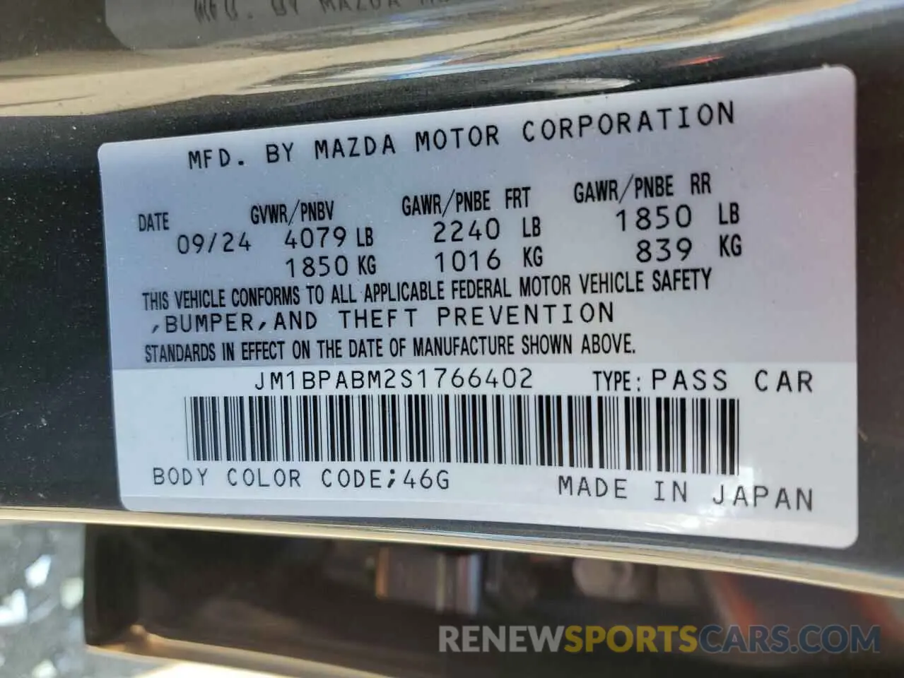 12 Photograph of a damaged car JM1BPABM2S1766402 MAZDA 3 SELECT S 2025