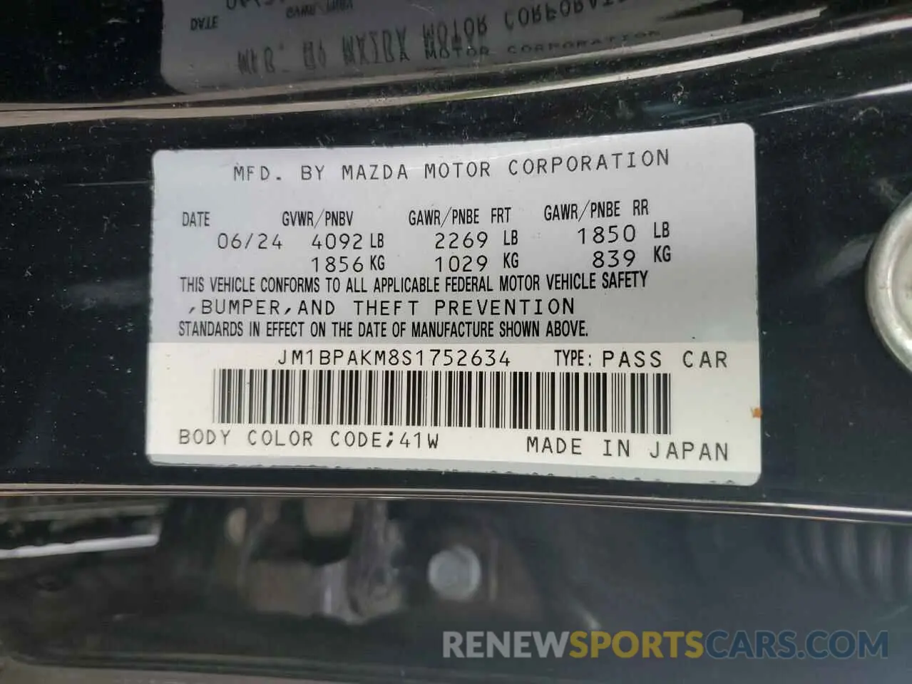 12 Photograph of a damaged car JM1BPAKM8S1752634 MAZDA 3 SELECT S 2025