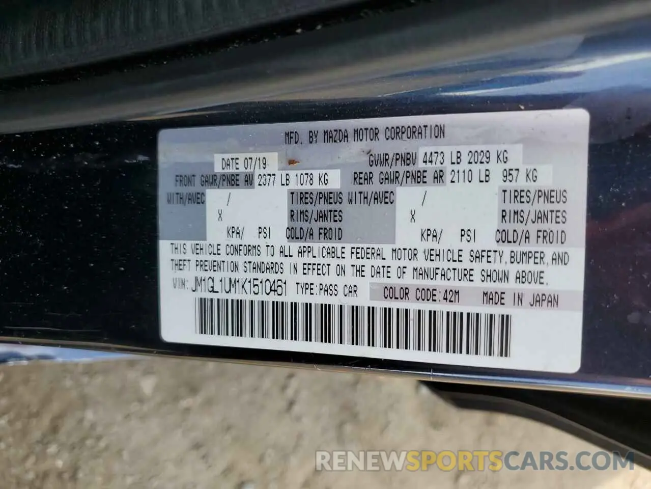 12 Photograph of a damaged car JM1GL1UM1K1510461 MAZDA 6 2019