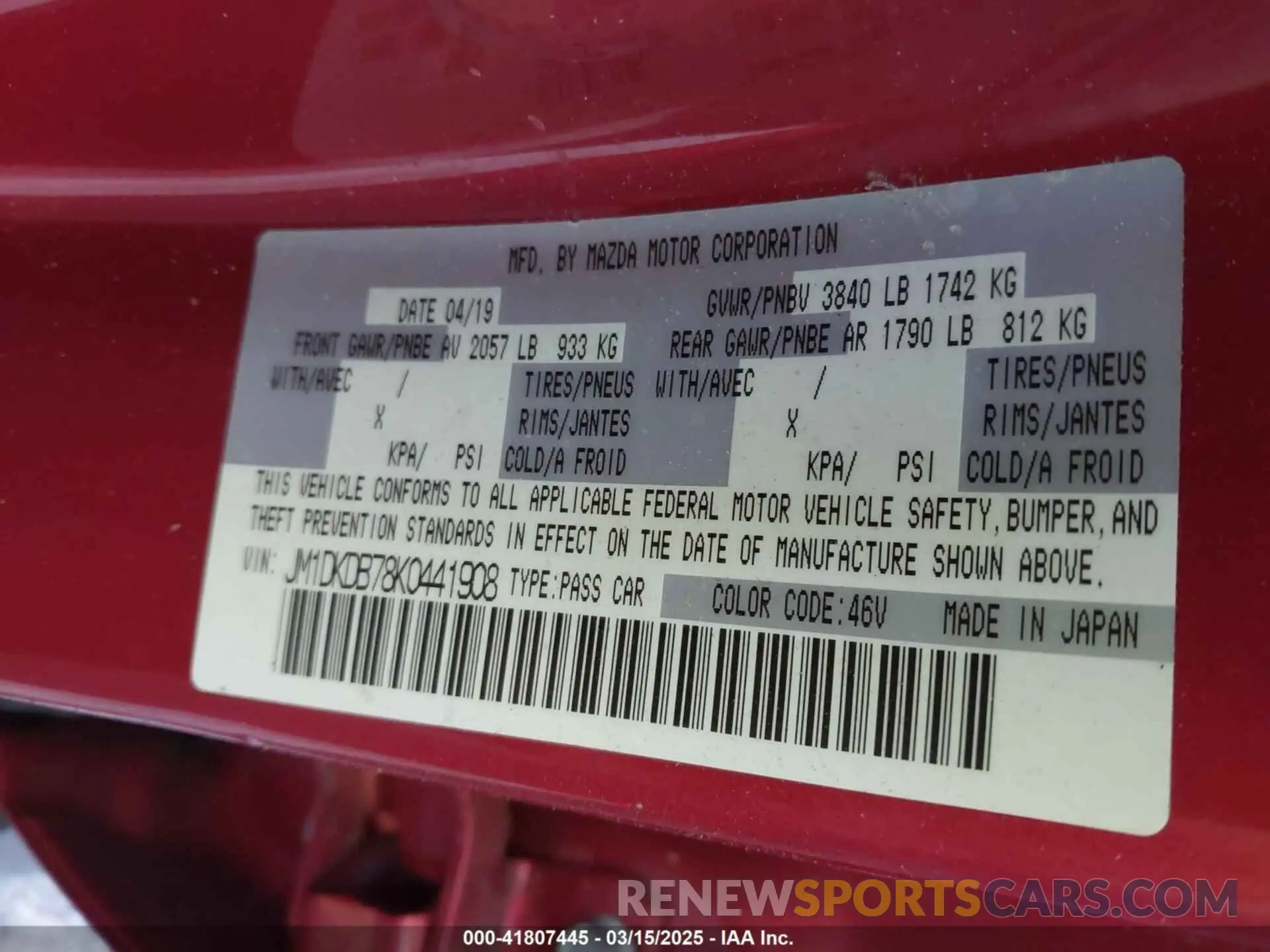 9 Photograph of a damaged car JM1DKDB78K0441908 MAZDA CX-3 2019