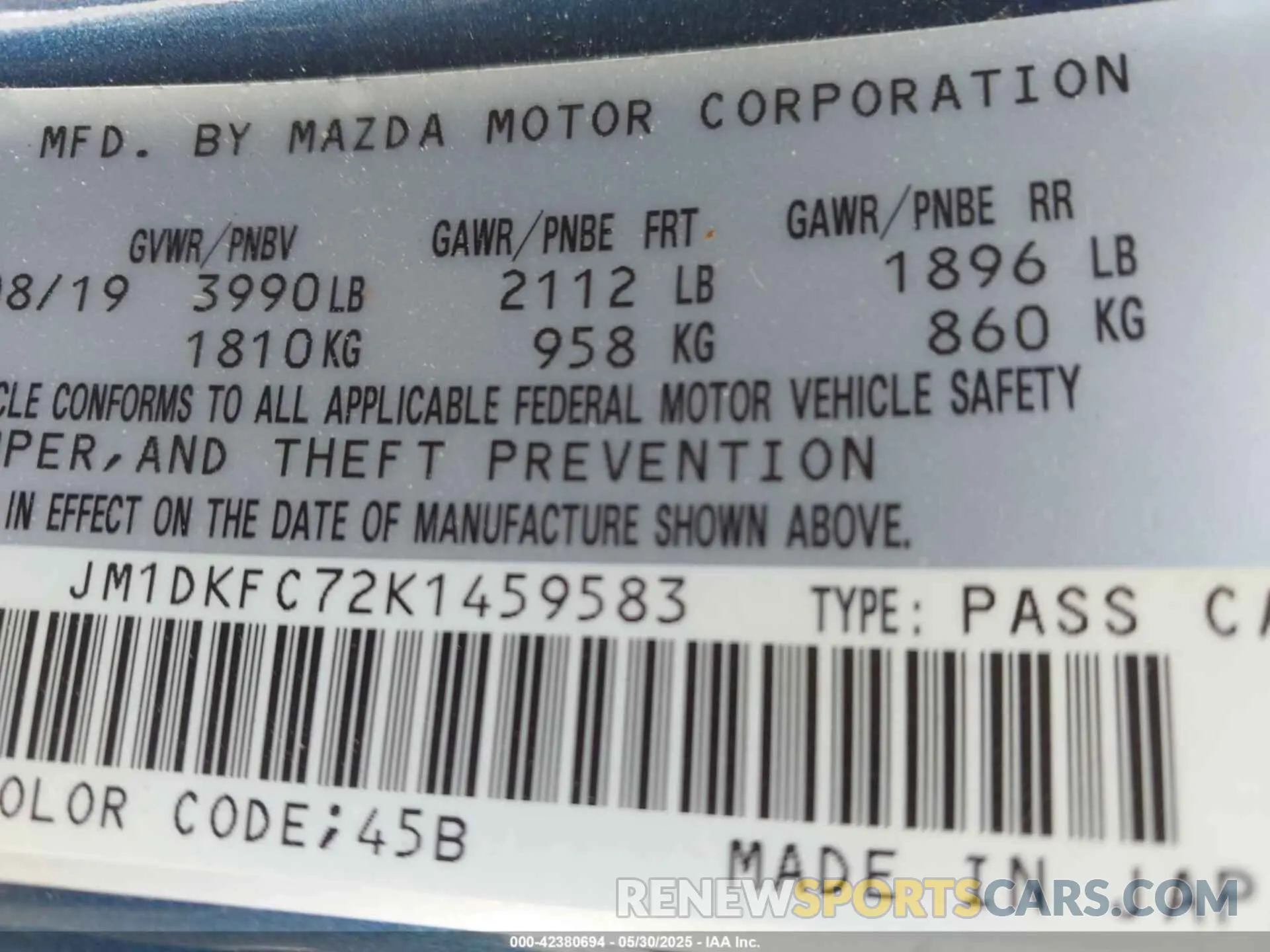 9 Photograph of a damaged car JM1DKFC72K1459583 MAZDA CX-3 2019
