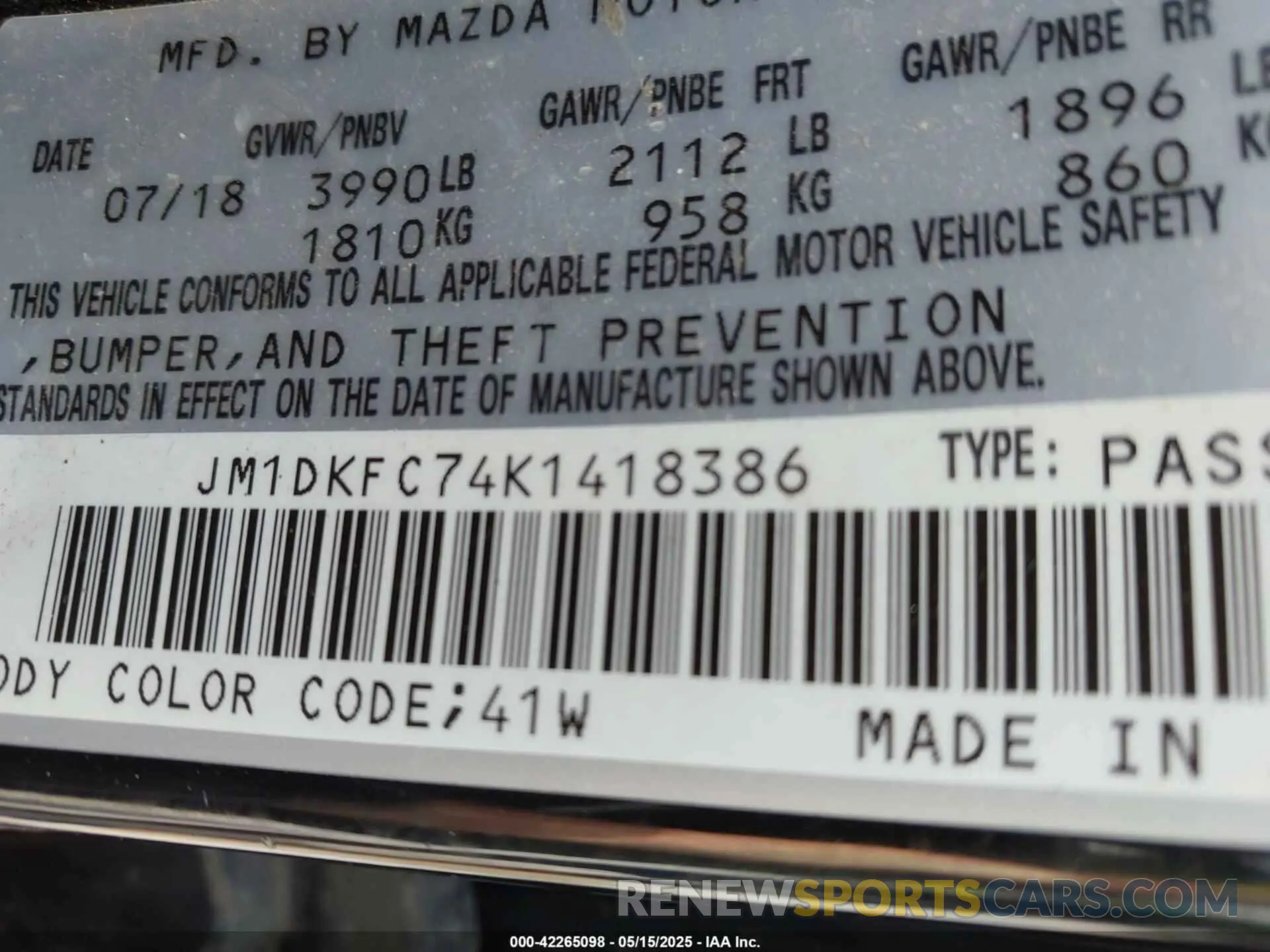 9 Photograph of a damaged car JM1DKFC74K1418386 MAZDA CX-3 2019