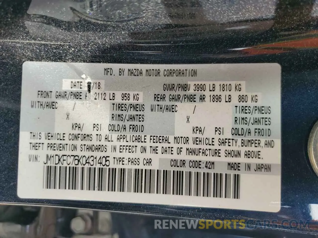 14 Photograph of a damaged car JM1DKFC76K0431405 MAZDA CX-3 2019