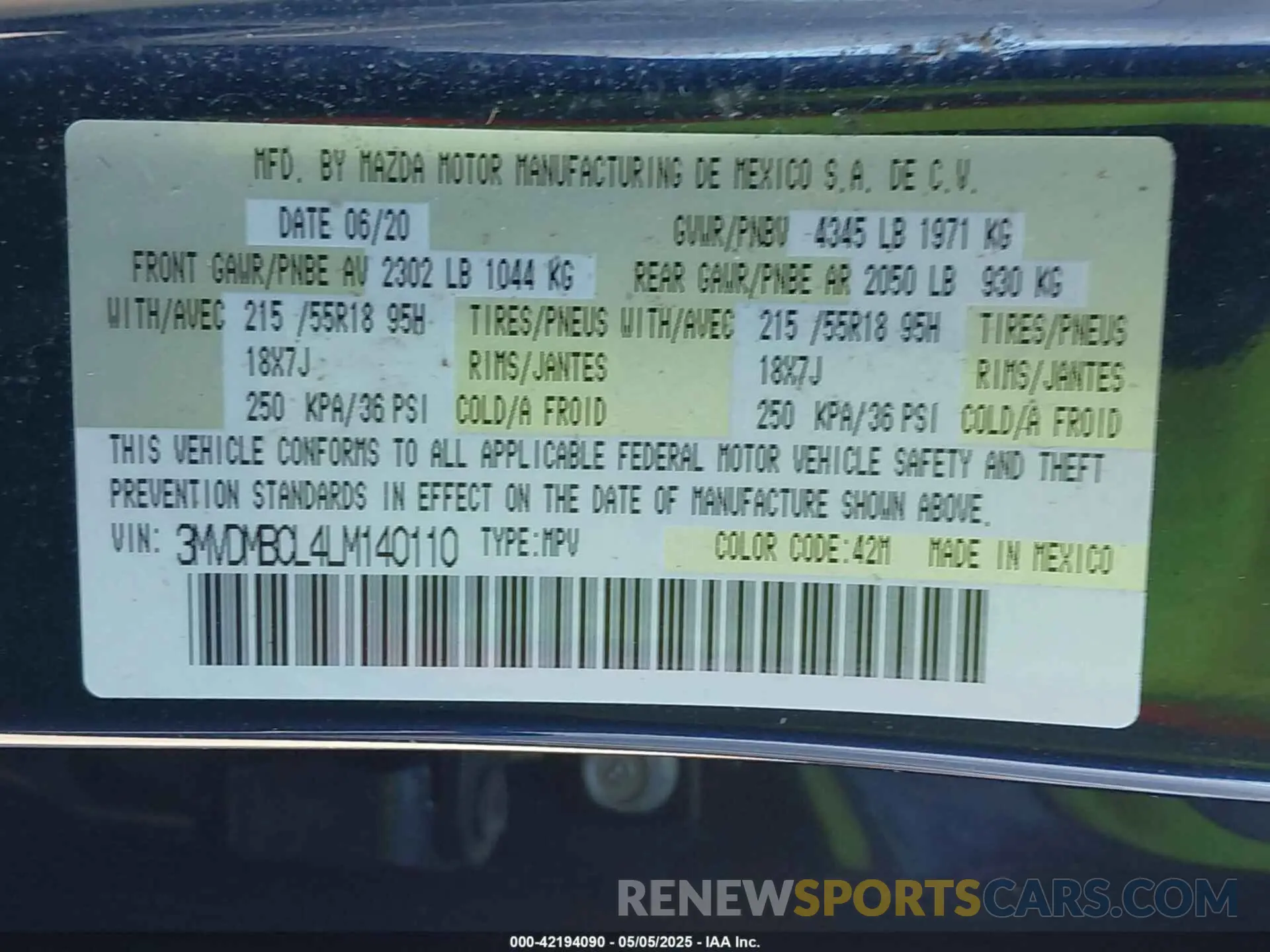 9 Photograph of a damaged car 3MVDMBCL4LM140110 MAZDA CX-30 2020