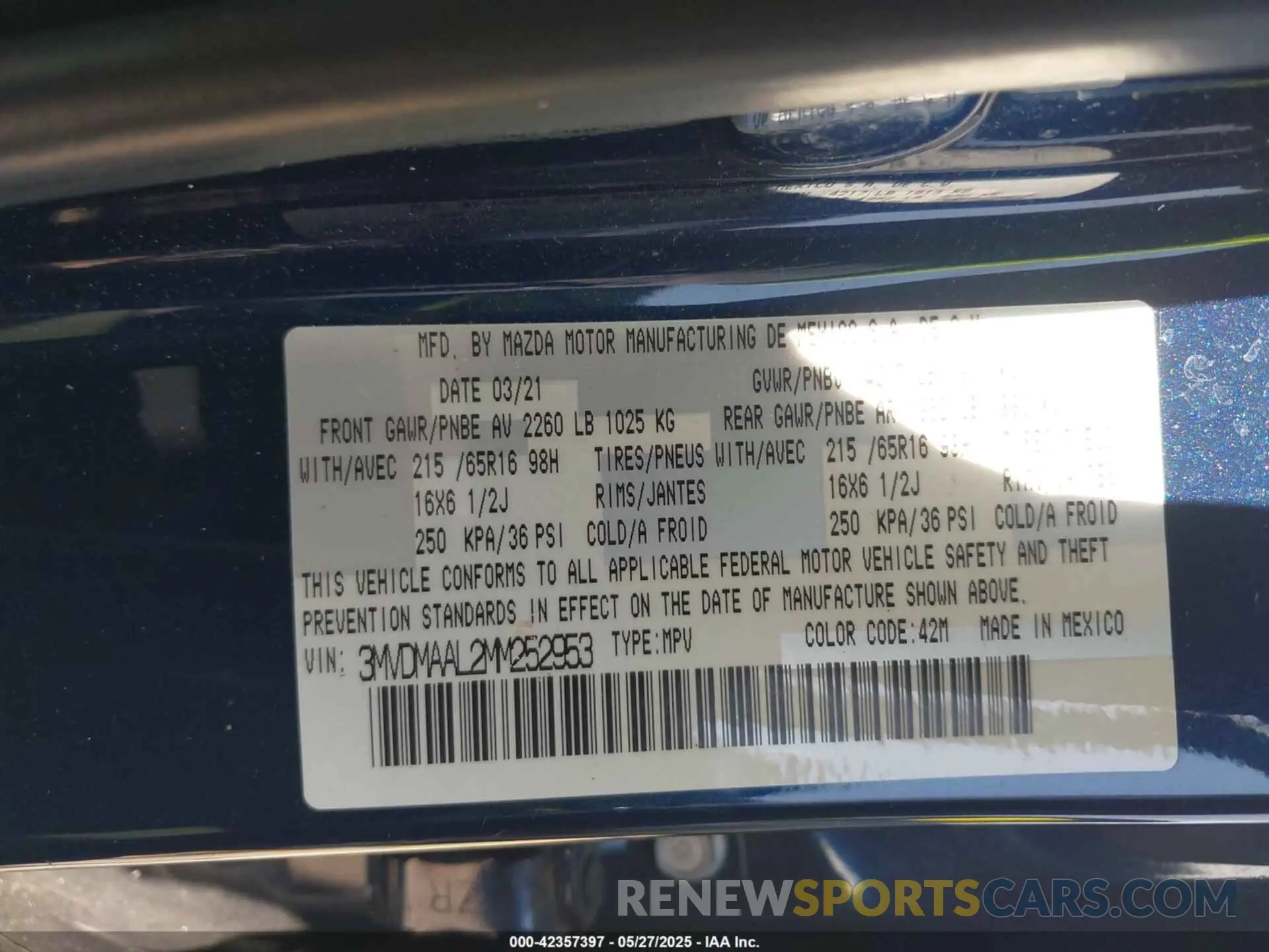 9 Photograph of a damaged car 3MVDMAAL2MM252953 MAZDA CX-30 2021