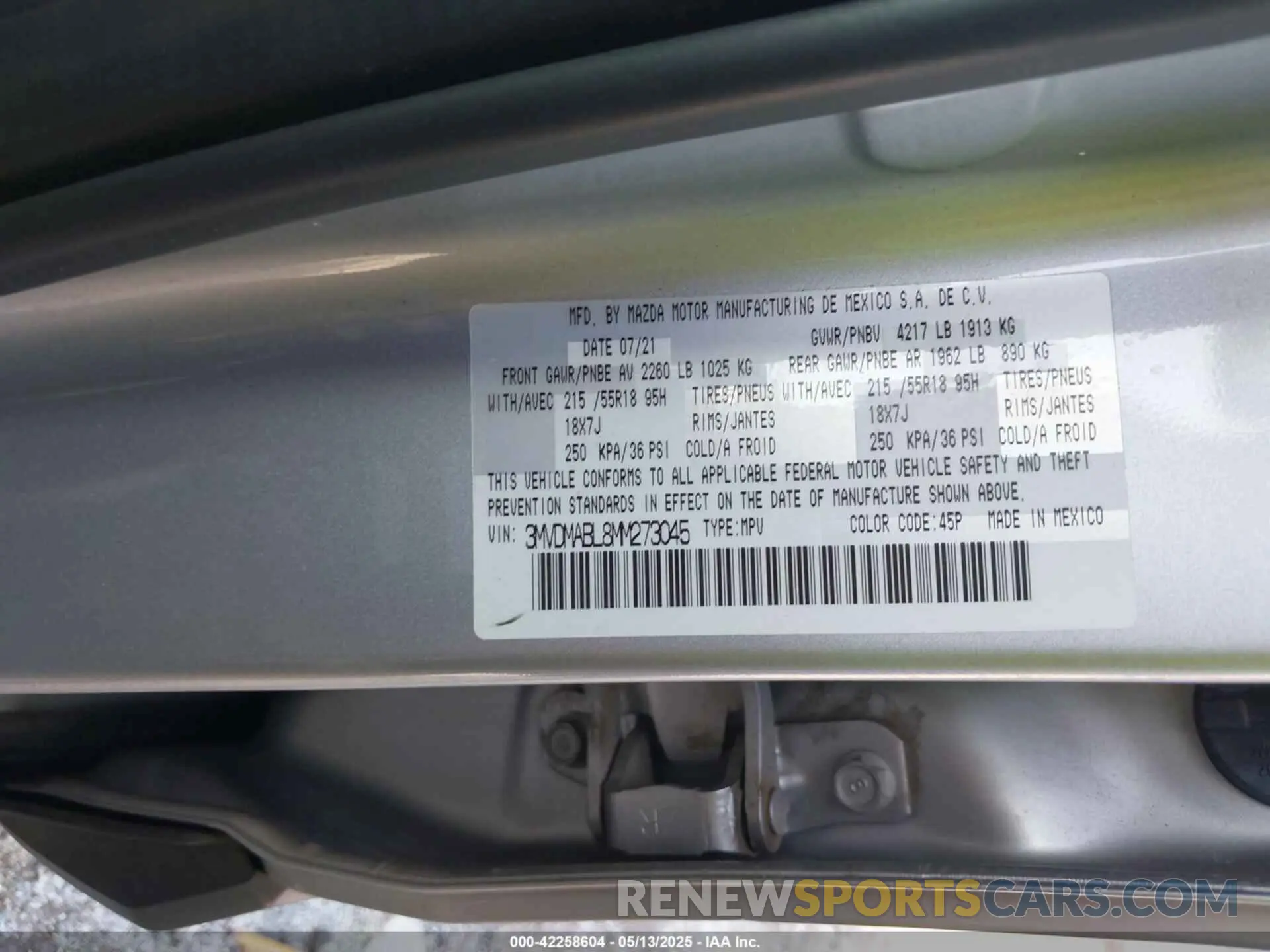 9 Photograph of a damaged car 3MVDMABL8MM273045 MAZDA CX-30 2021