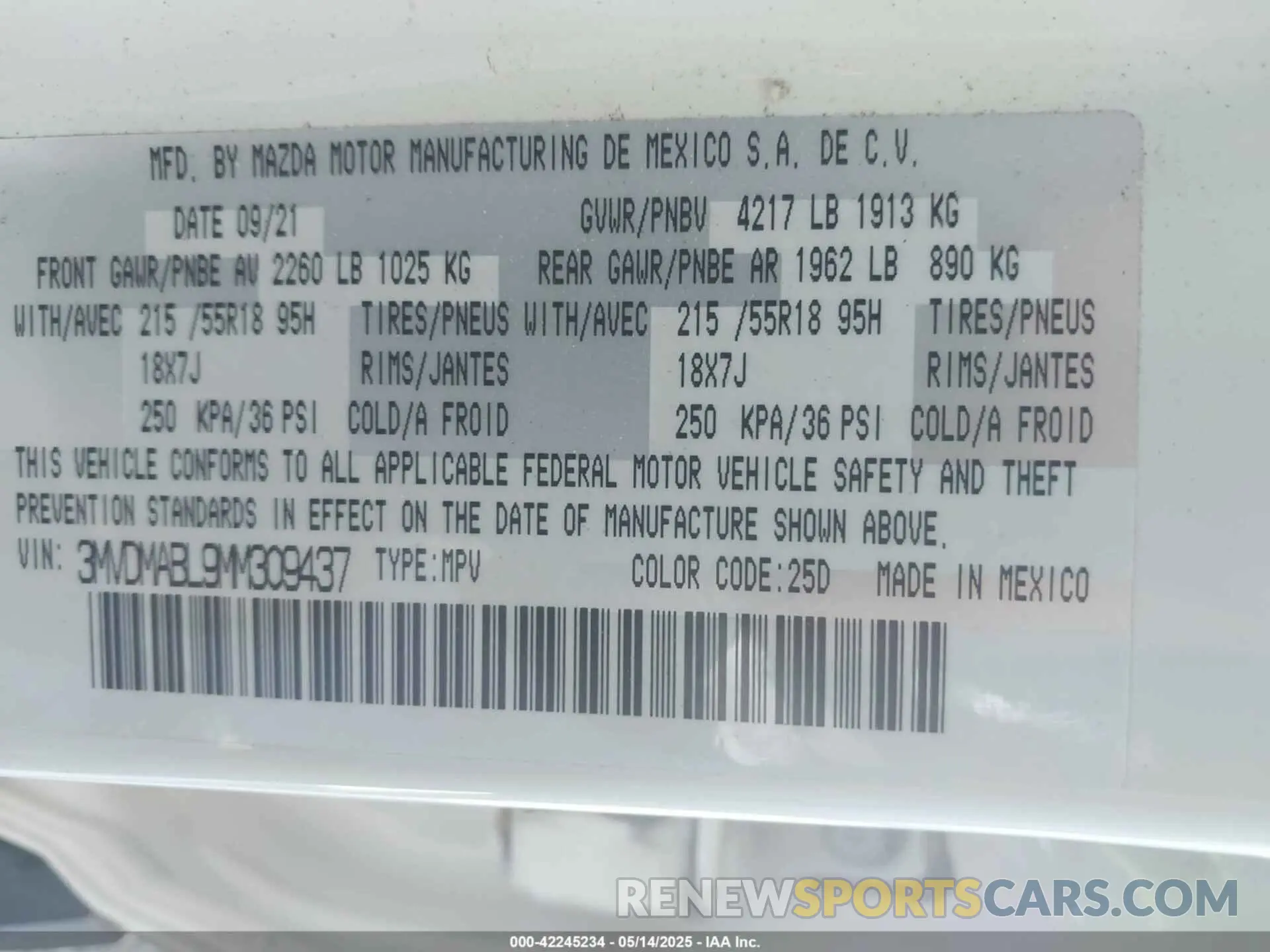 9 Photograph of a damaged car 3MVDMABL9MM309437 MAZDA CX-30 2021