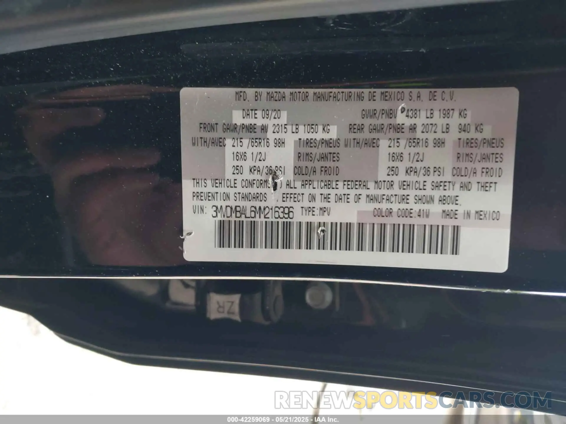 9 Photograph of a damaged car 3MVDMBAL6MM216396 MAZDA CX-30 2021