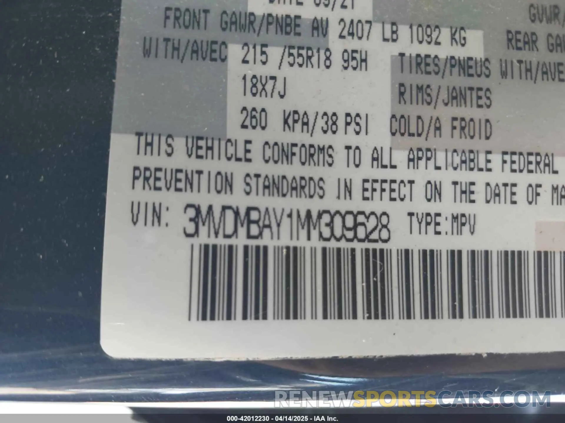 9 Photograph of a damaged car 3MVDMBAY1MM309628 MAZDA CX-30 2021
