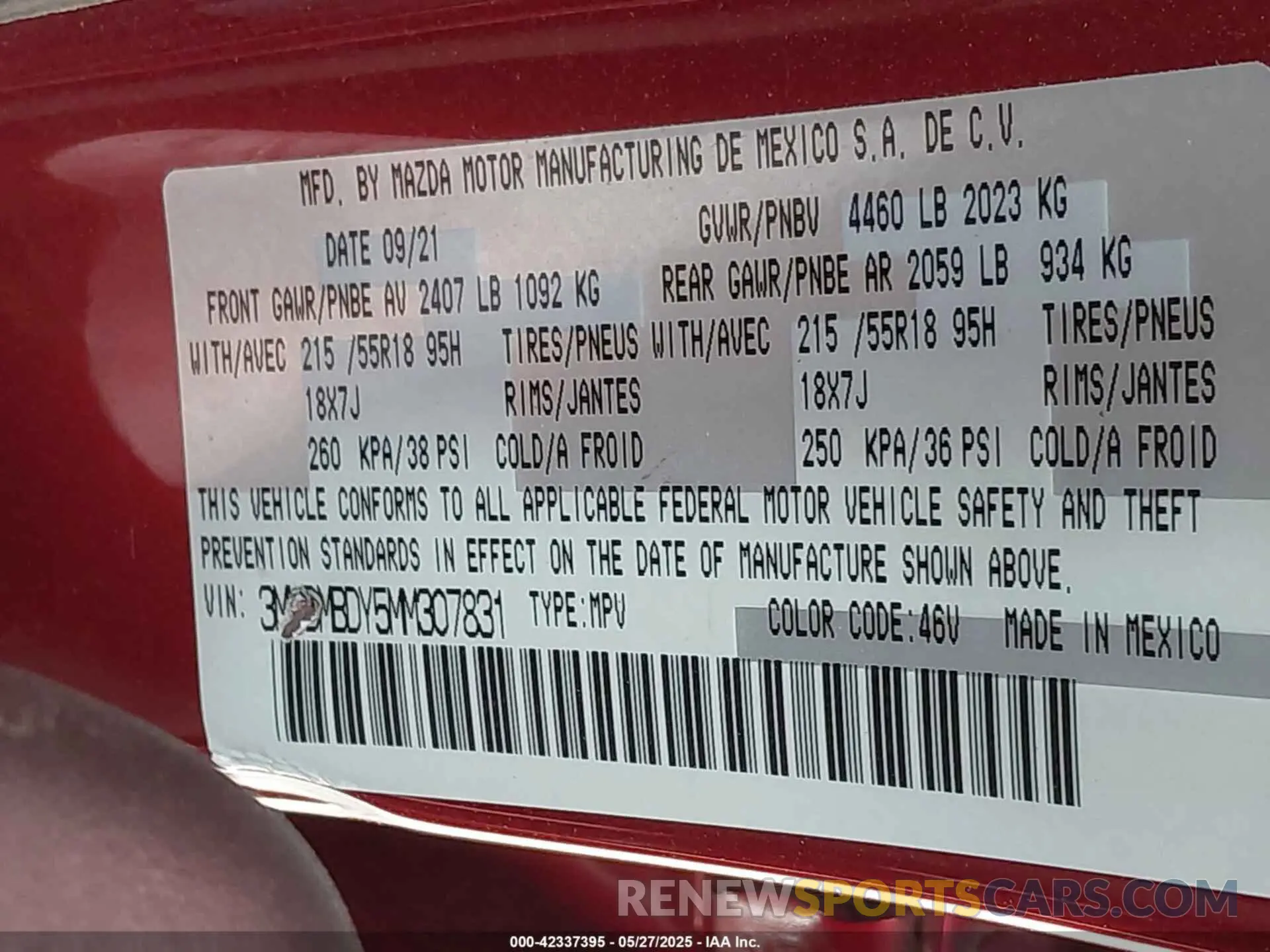 9 Photograph of a damaged car 3MVDMBDY5MM307831 MAZDA CX-30 2021